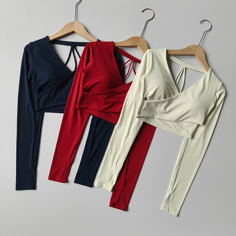 Pilates Yoga Top - Gym Designed V-neck Long-sleeved Crossover Sports