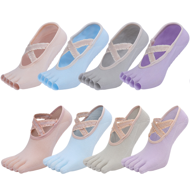 Pilates Yoga Grip Socks - Five Finger Yoga Socks Lace Cross